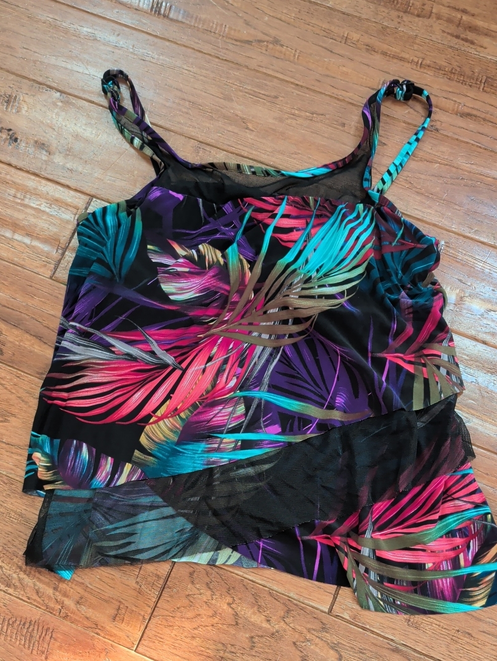 Miraclesuit Mirage Tropical Leaf Print Black Layered Tankini Swim Top - Women's